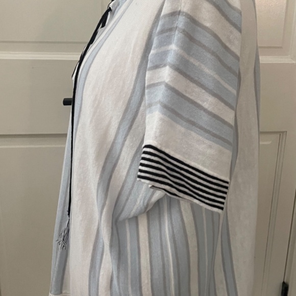 Lisa Todd Knit Short sleeve Sweater Top Light Blue Gray White Size XL - Picture 5 of 7